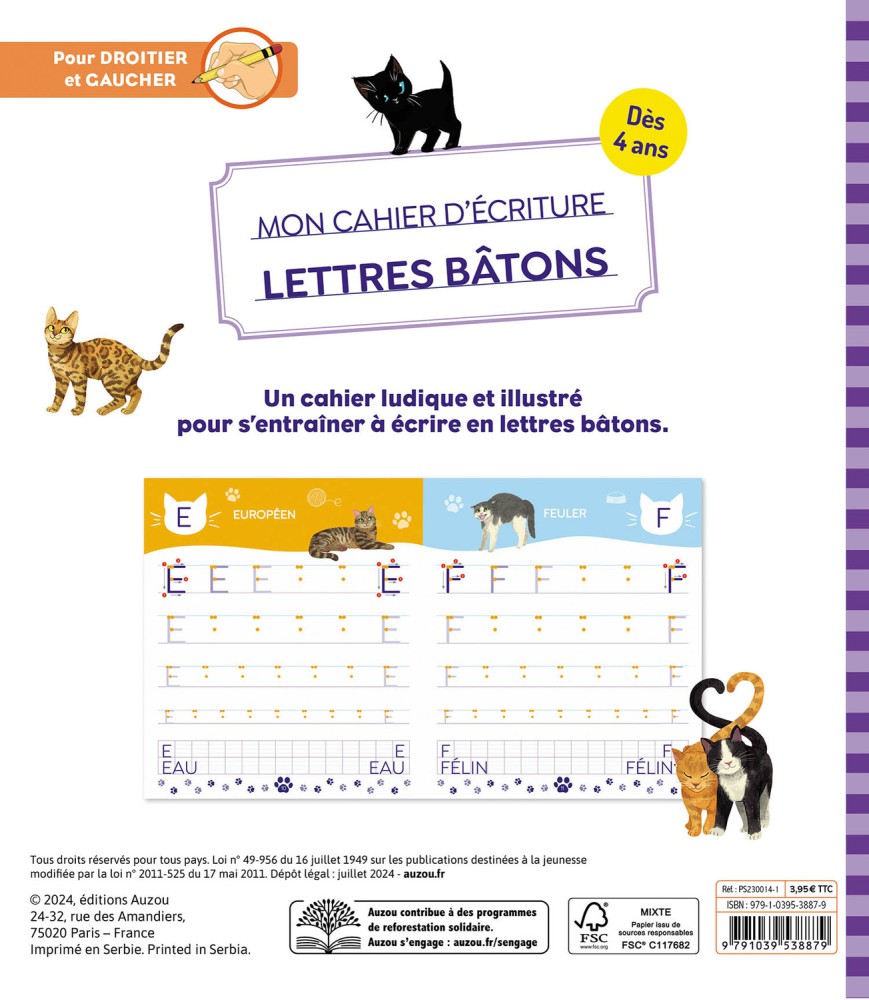 Mon Cahier D'écriture - Lettres Bâtons - Les Chats